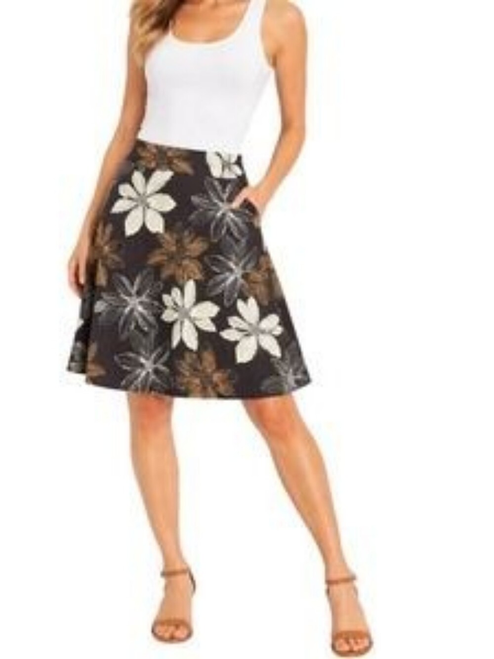 Y2K Old Navy A Line Midi Skirt in Brown Floral Print